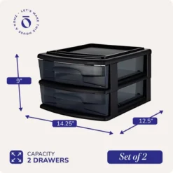 Homz 2 Pack Storage Cart, Medium 2 Drawer Plastic Container For Home And Office Organization, Black Frame With Smoke Tint Drawers -Rubbermaid Shop GUEST 0555ea63 f6d0 4401 a410 645486126408