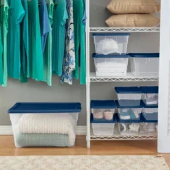 Sterilite Stackable 56 Quart Clear Home Storage Box With Handles And Marine Blue Lid For Efficient, Space Saving Storage And Organization (8 Pack) -Rubbermaid Shop GUEST 09a74993 f03b 495d 9410 5a56d5503cb9