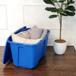 Homz 32 Gallon Large Standard Stackable Plastic Storage Container Bin With Secure Snap Lid For Home Organization, Blue, (2 Pack) -Rubbermaid Shop GUEST 0df785c7 7c7a 4ad3 b649 0a8f802a1426