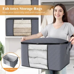 Aoibox 6 Pack Foldable Fabric Clothes Storage Bags With Reinforced Handles, Clear Window, 60L Capacity For Closet Organization Grey -Rubbermaid Shop GUEST 0e51637d e7dd 43b4 b0a2 f9032dc85eee