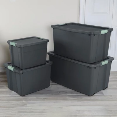 Sterilite 6 Pack 20 Gallon Stackable Plastic Storage Tote Container Organizer Bin With Latching Lid For Home And Garage Organization, Gray/Green 5 Sterilite 6 Pack 20 Gallon Stackable Plastic Storage Tote Container Organizer Bin With Latching Lid For Home And Garage Organization, Gray/Green - Image 5