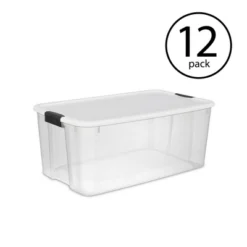 Sterilite Storage System Solution With 116 Quart Clear Stackable Storage Box Organization Containers With White Latching Lid