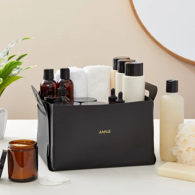 Juvale 2 Pack Faux Leather Foldable Storage Bins With Handles, Collapsible Baskets For Home Organization, Black, 10 X 6.5 In 1 Juvale 2 Pack Faux Leather Foldable Storage Bins With Handles, Collapsible Baskets For Home Organization, Black, 10 X 6.5 In