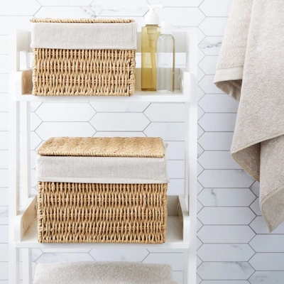 Juvale Juvale 2-Pack Storage Basket With Lids, Wicker Shelf Baskets For Bathroom Organization And Home Décor (2 Sizes) 2 Juvale Juvale 2-Pack Storage Basket With Lids, Wicker Shelf Baskets For Bathroom Organization And Home Décor (2 Sizes) - Image 2