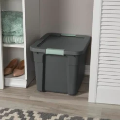 Sterilite 24 Pack Stackable Plastic Storage Tote Container Organizer Bin With Latching Lid For Home And Garage Organization,12 Gallon, Gray/Green -Rubbermaid Shop GUEST 1e1ad38c b21d 4b2b ae53 0e7b0111ed2d 3