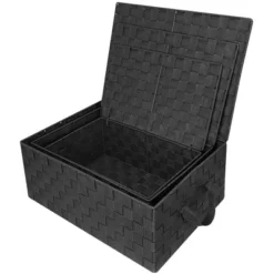 Sorbus 3 Pack Decorative Stackable Woven Basket With Lid And Built-in Rope Carry Handles - Great For Storage And Organization (Black) -Rubbermaid Shop GUEST 1e417694 9329 47e3 b574 8ae821034a9f