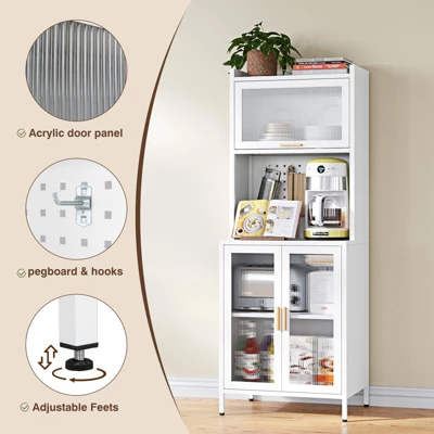 Mlezan 62.99" Kitchen Rack: White Metal, 4-Tier With Countertop & Pegboard. Pantry Storage Cabinet Or Microwave Stand For Home Kitchen Organization. 3 Mlezan 62.99" Kitchen Rack: White Metal, 4-Tier With Countertop & Pegboard. Pantry Storage Cabinet Or Microwave Stand For Home Kitchen Organization. - Image 3