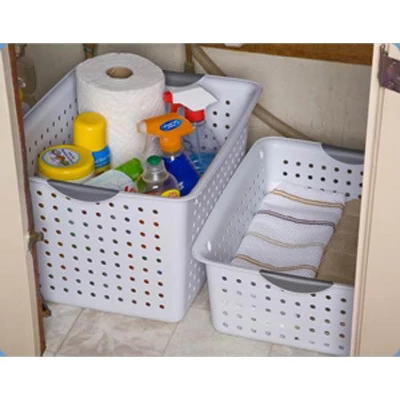 Sterilite Ultra Storage Basket With Handles For At Home Or Classroom Organization, In Size Deep (6 Pack) And Medium (12 Pack), White 2 Sterilite Ultra Storage Basket With Handles For At Home Or Classroom Organization, In Size Deep (6 Pack) And Medium (12 Pack), White - Image 2