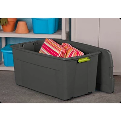 Sterilite Large 45 Gallon Storage Tote Boxes With Wheels And Latching Indexed Lid For Home Organization, Gray And Green, (4 Pack) 3 Sterilite Large 45 Gallon Storage Tote Boxes With Wheels And Latching Indexed Lid For Home Organization, Gray And Green, (4 Pack) - Image 3