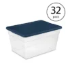 Sterilite Stackable 56 Quart Clear Home Storage Box With Handles And Marine Blue Lid For Efficient, Space Saving Storage And Organization (32 Pack)