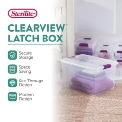Sterilite Clear Plastic Latching Lid 66 Quart Storage Container Tote, 6 Pack And 6 Quart Shoe Box Bin, 12 Pack For Home Organization