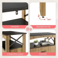 Bestier Hallway & Living Room Storage Cabinet W/ 2 Shelves & 3 Drawers For Home Office Decluttering And Organization, Brown