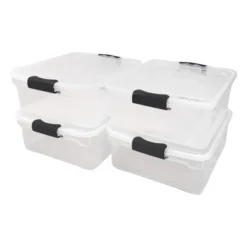 Homz 15.5 Qt Plastic Multipurpose Stackable Clear Storage Container Bins With Lid For Home Or Office Organization, Gray Latch (8 Pack)