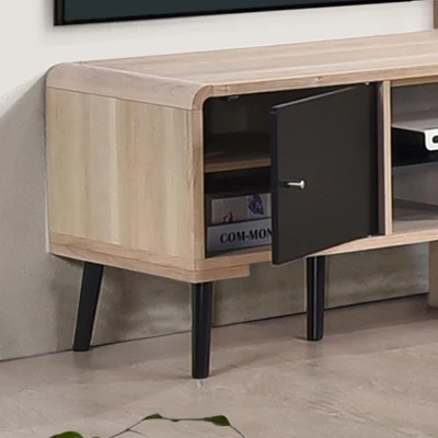 Kings Brand Furniture Nathan 3-Piece Living Room Set With TV Stand, Coffee Table & End Table, Modern Storage & Organization, Oak/Black Finish 5 Kings Brand Furniture Nathan 3-Piece Living Room Set With TV Stand, Coffee Table & End Table, Modern Storage & Organization, Oak/Black Finish - Image 5