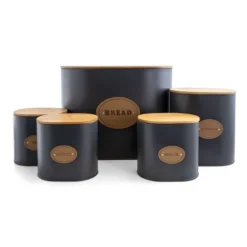 MegaChef Kitchen Food Storage And Organization 5 Piece Canister Set In Grey With Bamboo Lids -Rubbermaid Shop GUEST 2b9f634d 28cc 4d6f 95d6 c6aa8bb8815b