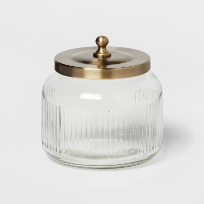 Small Glass Bath Canister Brass - Threshold™: Elegant Storage Container With Lid For Bathroom Organization 2 Small Glass Bath Canister Brass - Threshold™: Elegant Storage Container With Lid For Bathroom Organization - Image 2