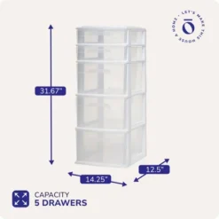 Homz Storage Cart, Medium 5 Drawer Plastic Container For Home And Office Organization, White Frame With Clear Drawers -Rubbermaid Shop GUEST 305cf5b0 58f5 40f2 96e0 f8cc51e7edd5