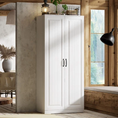 FUFU&GAGA Rotating Pantry Cabinet,Large Capacity Kitchen Storage Hutch,Double Doors With Compartments,Kitchen Organization,White 1 FUFU&GAGA Rotating Pantry Cabinet,Large Capacity Kitchen Storage Hutch,Double Doors With Compartments,Kitchen Organization,White