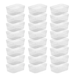 Sterilite Medium Storage Tray Containers With Sturdy Banded Rim And Textured Bottom For Desktop And Drawer Household Organization, Clear, 24 Pack