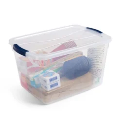 Rubbermaid Cleverstore Home Office Organization 30 Quart Clear Latching Stackable Plastic Storage Tote Container With Lid, (6 Pack)