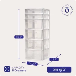 Homz Plastic 6 Clear Drawer Medium Home Organization Storage Container Tower With 4 Large Drawers And 2 Small Drawers, White Frame (2 Pack) -Rubbermaid Shop GUEST 38333477 c0a1 4ecb 9815 58aad306151e