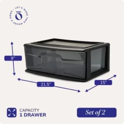 Homz 2 Pack Storage Cart, Wide Body 1 Drawer Plastic Container For Home And Office Organization, Black Frame With Smoke Tint Drawer -Rubbermaid Shop GUEST 39572076 ec60 4381 a7b8 4688ada1411f