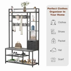 5-in-1 Entryway Hall Tree - Coat Rack With Shoe Storage Bench, 5 Shelves & Storage Basket, Holds 200lbs, Easy Assembly For Hallway/Entry Organization -Rubbermaid Shop GUEST 3a3eee19 644e 4b77 98d2 2828e0c2dfce