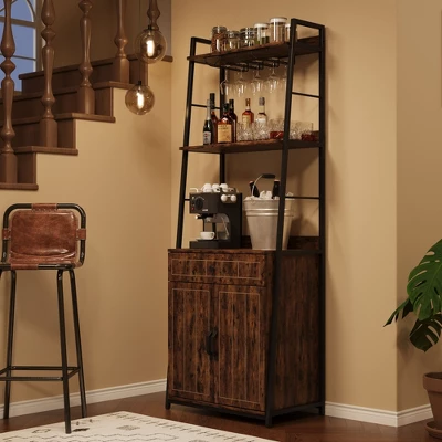 Bakers Rack With Storage Cabinet And Drawer, 70.8" Tall Industrial Coffee Bar Cabinet, Freestanding Kitchen Storage Organization, Rustic Brown 4 Bakers Rack With Storage Cabinet And Drawer, 70.8" Tall Industrial Coffee Bar Cabinet, Freestanding Kitchen Storage Organization, Rustic Brown - Image 4