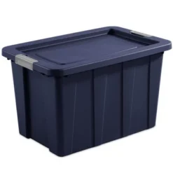Sterilite Tuff1 30 Gallon Plastic Storage Stackable Container Bins With Secure Latching Lid For Indoor Or Outdoor Home Organization, Blue (12 Pack)