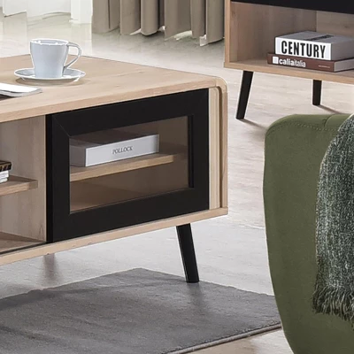 Kings Brand Furniture Nathan 3-Piece Living Room Set With TV Stand, Coffee Table & End Table, Modern Storage & Organization, Oak/Black Finish 4 Kings Brand Furniture Nathan 3-Piece Living Room Set With TV Stand, Coffee Table & End Table, Modern Storage & Organization, Oak/Black Finish - Image 4