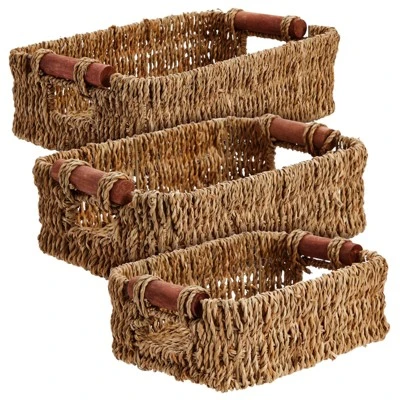 Juvale Set Of 3 Small Wicker Baskets For Storage, Woven Nesting Bins With Handles For Bathroom Towels And Toilet Paper Organization, Shelf 3 Sizes 6 Juvale Set Of 3 Small Wicker Baskets For Storage, Woven Nesting Bins With Handles For Bathroom Towels And Toilet Paper Organization, Shelf 3 Sizes - Image 6