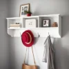 VANIRROR White Wall-Mounted Coat Rack With 4 Dual Hooks, Wooden Storage Shelf For Entryway And Living Room Organization