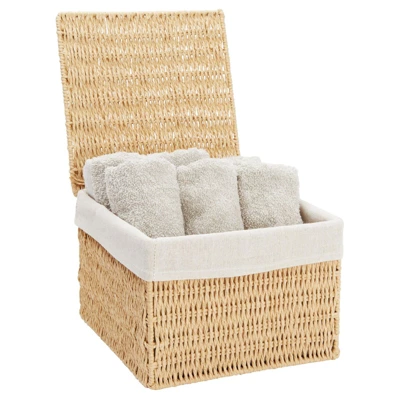 Juvale Juvale 2-Pack Storage Basket With Lids, Wicker Shelf Baskets For Bathroom Organization And Home Décor (2 Sizes) 4 Juvale Juvale 2-Pack Storage Basket With Lids, Wicker Shelf Baskets For Bathroom Organization And Home Décor (2 Sizes) - Image 4