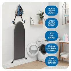 Bryt Ironing Board Holder Wall Mount & Over The Door Hanger, Laundry Room Storage & Organization, Iron & Ironing Board Hanger T&V Shaped, Black