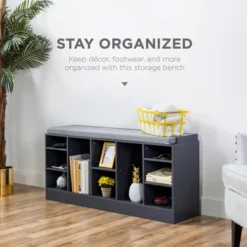 Best Choice Products 46in Shoe Storage Organization Rack Bench For Entryway, Bedroom W/ Padded Seat, 10 Cubbies - Gray -Rubbermaid Shop GUEST 484e3711 30cd 4de4 9bfb 7876d4619ade