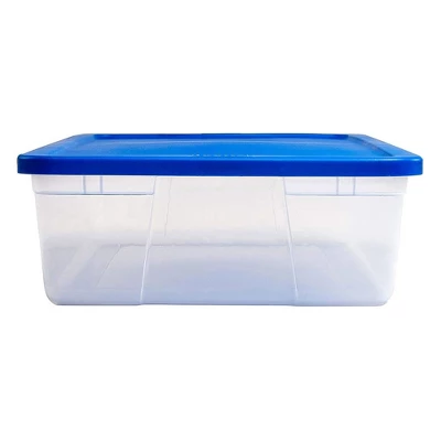 Homz 28 Quart Snaplock Clear Plastic Storage Tote Container Bin With Secure Lid And Handles For Home And Office Organization, Blue (4 Pack) 3 Homz 28 Quart Snaplock Clear Plastic Storage Tote Container Bin With Secure Lid And Handles For Home And Office Organization, Blue (4 Pack) - Image 3