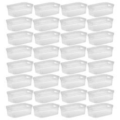 Sterilite 4.25x8x12.25 Inch Small Modern Storage Bin W/ Comfortable Carry Through Handles And Banded Rim For Household Organization, Clear (32 Pack)