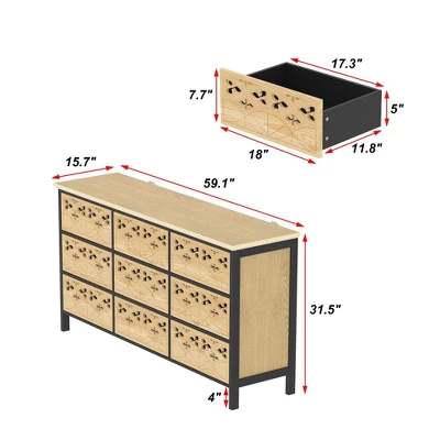 FUFU&GAGA Contemporary Horizontal Wooden Nine Drawers Dresser Storage Chest With Smooth For Bedroom Organization And Decor Enhancement 10 FUFU&GAGA Contemporary Horizontal Wooden Nine Drawers Dresser Storage Chest With Smooth For Bedroom Organization And Decor Enhancement - Image 10