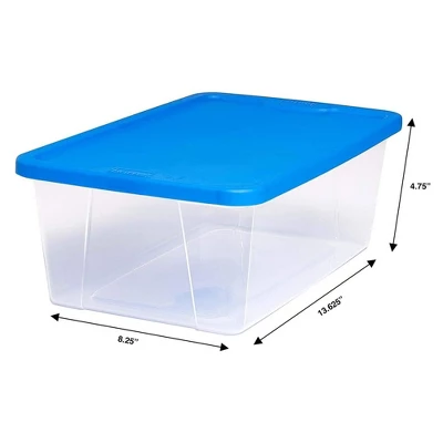 Homz Snaplock 6-Quart Plastic Multipurpose Stackable Storage Container Bins With Blue Latching Lid For Home And Office Organization, Clear (20 Pack) 4 Homz Snaplock 6-Quart Plastic Multipurpose Stackable Storage Container Bins With Blue Latching Lid For Home And Office Organization, Clear (20 Pack) - Image 4