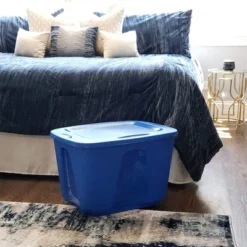 Homz 18 Gallon Medium Standard Stackable Plastic Storage Container Bin With Secure Snap Lid For Home Organization, Blue, 4 Pack -Rubbermaid Shop GUEST 4e7928ec 434e 4caf ac66 496e39d867d2