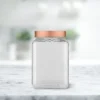 Amici Home Sierra Glass Canister, Clear With Dot Emboss, Copper Lid, Ideal For Pantry Organization, Storage Of Sugar, Coffee, And Cookies