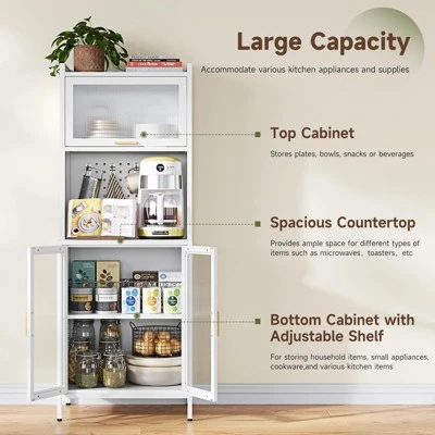 Mlezan 62.99" Kitchen Rack: White Metal, 4-Tier With Countertop & Pegboard. Pantry Storage Cabinet Or Microwave Stand For Home Kitchen Organization. 8 Mlezan 62.99" Kitchen Rack: White Metal, 4-Tier With Countertop & Pegboard. Pantry Storage Cabinet Or Microwave Stand For Home Kitchen Organization. - Image 8