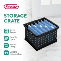 Sterilite Stackable Plastic Storage Crate Bin Organizer File Box With Handles For Home, Office, Dorm, Garage, Or Utility Organization, Black