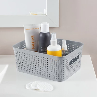 Sterilite 10x8x4.25 Inch Rectangular Weave Pattern Short Basket W/ Handles For Pantry, Bathroom & Laundry Room Storage Organization, Cement (32 Pack) 3 Sterilite 10x8x4.25 Inch Rectangular Weave Pattern Short Basket W/ Handles For Pantry, Bathroom & Laundry Room Storage Organization, Cement (32 Pack) - Image 3