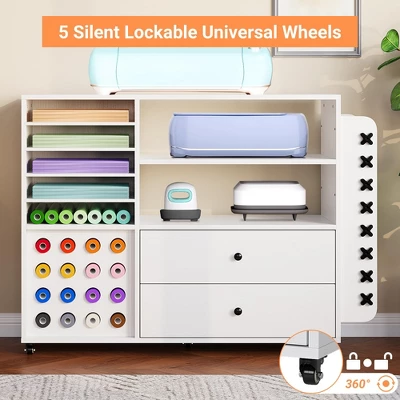 Craft Organization And Storage Cart, Rolling Craft Table Organizer With Drawers & 24 Vinyl Roll Holder, Crafting Cabinet Table Workstation For Home 4 Craft Organization And Storage Cart, Rolling Craft Table Organizer With Drawers & 24 Vinyl Roll Holder, Crafting Cabinet Table Workstation For Home - Image 4