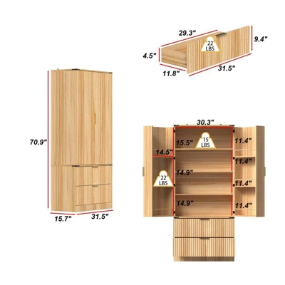 FUFU&GAGA Large-Capacity Pantry Cabinet,Food Storage Pantry With Drawers,Farmhouse Kitchen Hutch,Adjustable Shelves,Cupboard For Kitchen Organization 5 FUFU&GAGA Large-Capacity Pantry Cabinet,Food Storage Pantry With Drawers,Farmhouse Kitchen Hutch,Adjustable Shelves,Cupboard For Kitchen Organization - Image 5