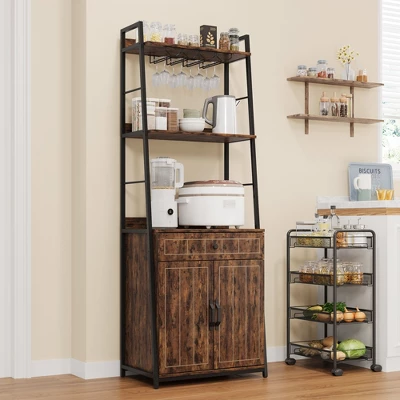 Bakers Rack With Storage Cabinet And Drawer, 70.8" Tall Industrial Coffee Bar Cabinet, Freestanding Kitchen Storage Organization, Rustic Brown 2 Bakers Rack With Storage Cabinet And Drawer, 70.8" Tall Industrial Coffee Bar Cabinet, Freestanding Kitchen Storage Organization, Rustic Brown - Image 2