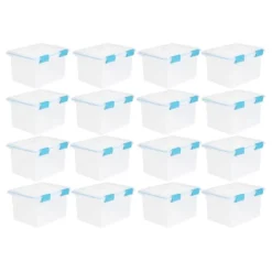 Sterilite 32 Quart Stackable Clear Plastic Storage Tote Container With Blue Gasket Latching Lid For Home And Office Organization, Clear -Rubbermaid Shop GUEST 5af01a01 4fb5 41c8 8a71 eca3510aab53