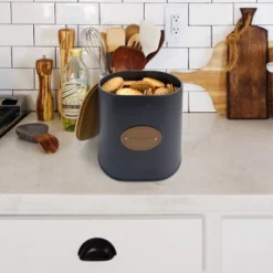 MegaChef Kitchen Food Storage And Organization 5 Piece Canister Set In Grey With Bamboo Lids