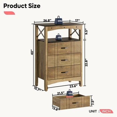 Bestier Hallway & Living Room Storage Cabinet W/ 2 Shelves & 3 Drawers For Home Office Decluttering And Organization, Brown 2 Bestier Hallway & Living Room Storage Cabinet W/ 2 Shelves & 3 Drawers For Home Office Decluttering And Organization, Brown - Image 2